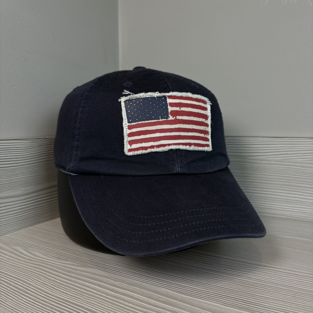 Vintage Y2K American Flag Patch Hat Distressed Frayed Cap Adjustable